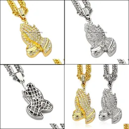 Colares pendentes rocha jóias de hip hop Men colar Buda Hands Hands Pingente Mens Jóias Hiphop Gold Gold Gold Chain Colares Cola Dhf1k