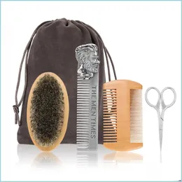 Andra h￥rborttagningsartiklar Beard Brush Set DoubleSided Styling Comb Scissor Repair Modeling Cleaning Care Kit Drop Delivery Health Bea DH0EI