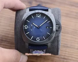 Relojes de moda para hombre PA 01663 44 mm Esfera azul Bandas de cuero Correa Zafiro inoxidable LumiNova Reloj mecánico automático para hombre reloj de pulsera