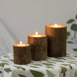 Titulares de velas Vintiquewise Bark de madeira Treça de pilar tocos de chá leve suporte rústico