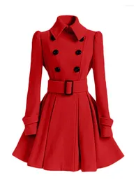 Women's Trench Coats Lady Casual Business Woolen Outerwear Autumn Fashion Winter Vintage Woman Wool Coat Classic Long With Belt Office