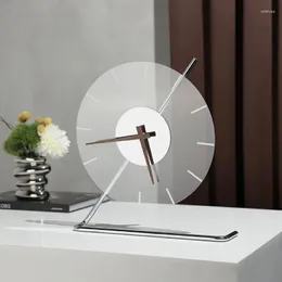 Relógios de mesa Modernos criativos de personalidade de moda transparente acrílico Ornamentos de relógio quarto sala de estar redonda de metal oblíquo haste