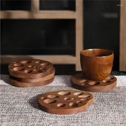 Tovagliette Tappetino isolante in legno massello Forma di fetta di radice di loto giapponese Sottobicchieri in legno Tovaglietta da cucina Cartoni animati Tappetino per tazza Ciotola piccola