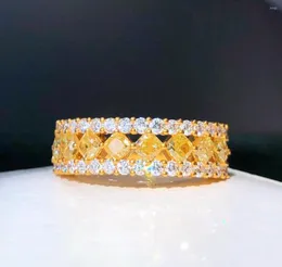 Кластерные кольца Fine Jewelry Real 18k Gold 0,91CT Желтые бриллианты Свадебная обручальная женщина для женщин кольцо TX