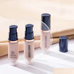 Foundation 6Colors Matte Liquid Foundation L￥nglastande blekning och concealer Face Primer Cream Waterproof Hydrating Makeup Cosmeti Dh64G