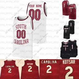 Camisas de basquete personalizadas South Carolina Games College 2 Maik Kotsar 0 A.j. Lawson 22 Alex Inglês 5 Jermaine