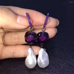 Dangle Earrings Elegant Purple Crystal Keshi Baroque Pearl Jewelry Lady Gifts