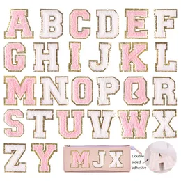 개념 5.5cm 화이트 핑크 셔닐 편지 패치 수건에 철 수 놓은 알파벳 반짝이 장식 조각 자기 접착 패치 Appliques DIY 이름 스티커