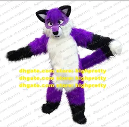 Lila Langes Fell Pelziges Wolf-Maskottchen-Kostüm Fuchs Husky Hund Fursuit Zeichentrickfigur Marketing-Aktionen Ausgefallenes High-End zz8195