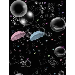 Romantic Bubbles Fabric Backdrops for Weddings Flying Umbrella Cute Baby Portrait Backgrounds Black Birthday Po Backdrop 5x7ft237S