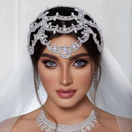 أغطية عرسون راينستون للعرائس الكبيرة الزهرة على شكل غطاء الرأس ملحقات الزفاف الكريستال جوفاء الرأس 2023