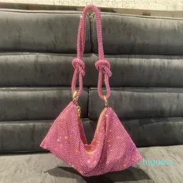 ダイヤモンドのハンドバッグピンクハンドキャリー小さな女性バッグを散りばめたラインストーンアンダーアームバッグ