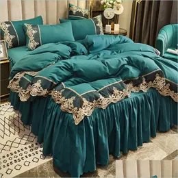 Set di biancheria da letto Set di biancheria da letto bianca Er Lace Edge Queen Bed Trapunte Federe Luxury King Size Decorazione domestica 738 R2 Drop Delivery Dhcw4