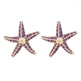 Pendientes de tuerca con estrella de mar esmaltada púrpura grande para mujer, joyería bohemia Vintage con animales en el océano, accesorios para fiestas y vacaciones