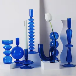 Candle Holders Luxury Glass Holder Home Decor Vase Wedding Decoration Nordic Candlestick Dining Table Blue Container