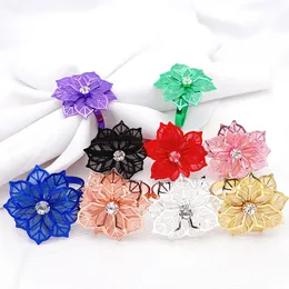 Hollow Out Flower Napkin Ring Holder Metal Tissue Buckles for Wedding Party Holiday Banquet Decoration