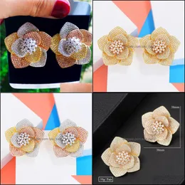 عشيق عشيق Godki Trendy Luxury 3 Tone Flower Earrings for Womed Wedding Zircon CZ Bridal Bohemia Drop Dropress 2022 Jewelry Dhjeo