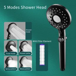 욕실 샤워 헤드 5 모드 조절 가능한 헤드 필터 물 절약 강우자가 청소 실리콘 노즐 액세서리 221103