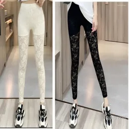 Leggings femininas Mulheres finas calças cortadas 2022 Spring-Summer High Slimming Slimming Pantalones de Mujer White Black