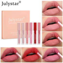 6-teiliges Matte Lipgloss-Flüssiglippenstift-Set, Foundation-Make-up, rotes Lipgloss-Paket für Mädchen und Frauen Julystar9701A