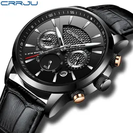 New Watches Men Luxury Crrju Brand Chronograph Men Sports Sports de alta qualidade Strap quartzo relógio de relógio masculin215c
