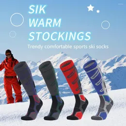 Erkek çorap 1 çift kayma önleyici nem eşleşen şeritli manşetler uzun tüp spor unisex pamuklu snowboard bisiklet kayak dış mekan