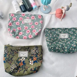 Kleine gebrochene Blumen-Kosmetiktasche für Damen, Reise-Kosmetiktasche, Beauty-Aufbewahrungskoffer, Cord-Make-up-Organizer, Wasch-Geldbörsen-Taschen