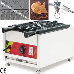 Commercial Nonstick 110v 220v Electric 6pcs Taiyaki Fish Waffle Maker Baker Machine w Batter Dispenser Stuffing Scoop256H