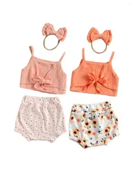 Kleidung Sets Sommer Baby Mädchen Kleidung Set 2022 Mode Ärmellose Weste Tops Floral Shorts Stirnband Für Geboren Infant Outfit