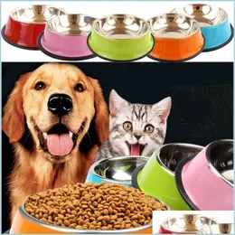 Bowls Dog Bowls Stainless Steel Puppy Feeder Feeding Food Water Dish Bowl Pet Dogs Cat Drop Delivery 2022 Home Garden Kitchen Dining Dhwaw