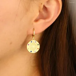 Dangle Earrings Geometric Round Coin Drop Earring Gold Color Star Signet Charm Chic Women Jewelry