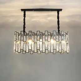 Lâmpadas pendentes iluminando lustre preto Restaurante retangular moderno Crystal Luxury Grid Light