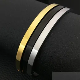 Bangle Bangle Classic Cuff Glossy Simple 4Mm Stainless Steel Gold Black Color Bracelet For Men Women Fashion Jewelry Gift Drop Deliv Dhnuj