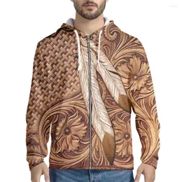 Felpe con cappuccio da uomo Nopersonality Moda Uomo Maglione Inverno Stampa spessa Giacca con cappuccio con cerniera indigena americana Comodo caldo all'aperto