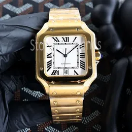 Top Fashion Automatic Mechanical Self Winding Watch Men Gold Silver Wristwatch Classic Square Design Casual Full Stainless Steel Clock 1728