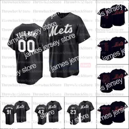 O beisebol da faculdade usa 2021 All Black Fashion and Players 'Weekend Baseball Jersey Newyork 20 Pete Alonso 48 Jacob DeGrom 1 Amed Rosario 30 Michael Conforto 33