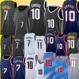 2022 Ben 10 Simmons Basketballtrikot Kevin 7 Durant 11 Kyrie Trikots Irving Herrentrikot Schwarz Weiß Blau Grau S M L XL XXL