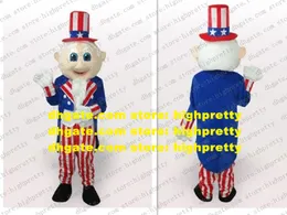 Farbror Sam the Old Man Mascot Costume Mascotte med Blue Red Stripes Dust Coat Adult Outfit Suit Fancy Dress No.123 Gratis fartyg