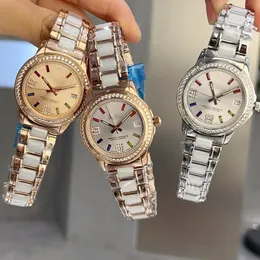 Women's luxury designer watch wedding date business watches quartz movement 316L fine steel ceramic watchband bezel inlaid with diamonds watchs