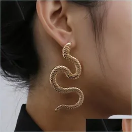 Stud Stud Creative Cool Fashion Metal Snake Earrings Jewelry Geometric Female Exaggerated Embossed For Women 2021 Drop Delivery Dh48W