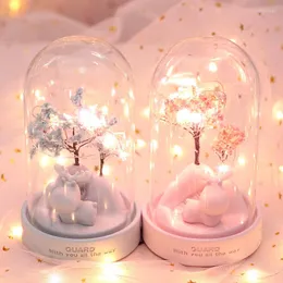 Night Lights LED Deer Cartoon Light Glass Resin Floral Lamps Fairy Bedroom Decor Children Baby Kids Birthday Xmas Gift