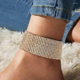 Anklets 1pc 패션 섹시한 빛나는 멀티 로우 라인 스톤 발목 여성 체인 핸드 풋 보석 맨발 파티 선물
