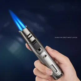 Neue Stift Spritzpistole Leichter Winddicht Taschenlampe Doppel Jet Feuerzeug Metall Butan Gas Zigarre Kerze Feuerzeuge Aufgeblasen Gadgets Geschenk