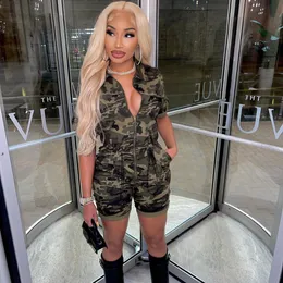 Women's Plus Size Pants Camo Cargo Romper Plus Size Short Sleeve Camouflage Jumpsuit For Women Ladies Outfits Summer Clothes 221105