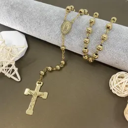 Anh￤nger Halsketten 8mm Kreuzrosary Halskette DeGuadalupe Kruzifix Kette Edelstahlschmuck M￤nner und Frauen