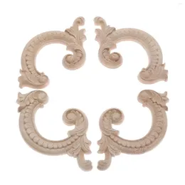 Decorative Figurines 2 Pairs Left&Right Unique European Unpainted Wood Carved Frame Onlay Applique Corner Decoration Of Furniture Doors