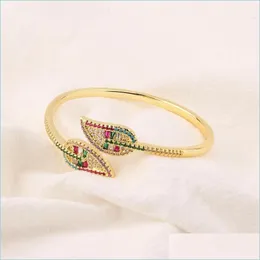 Bangle Bangle Luxury Gold Filled Rainbow Cz Leaf Armband för Women Jewelry Party Wedding Cubic Zircon Open Female Gift Bangle Drop D DHQSV