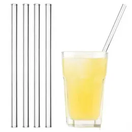 DHL Clear Glass Straw 200x8mm Återanvändbart rakt böjt glas Drickslag med borste ekovänliga glasstrån för smoothies Cocktails FY5155 SS1105