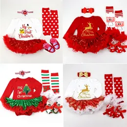 Rompers Long Sleeve Baby Girl Born Lace Suit Christmas Costumes for Babies and Toddlers 4PCS3PCS2PCSSET 221104