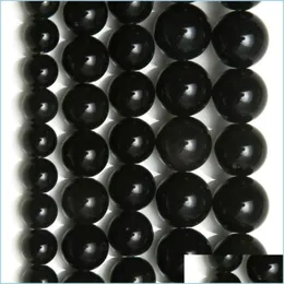 Stone 8mm natursten svart obsidian runda lösa pärlor 15 "sträng 4 6 8 10 12 14 mm plockstorlek för smycken gör droppleverans 2021 dhdm4